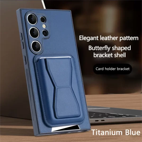 Blue Leather Pocket with Stand Back Case - Samsung