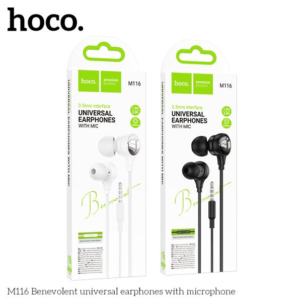 HOCO M116 UNIVERSAL EARPHONES WITH MICROPHONE - Image 2