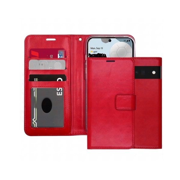 Red Card Slot with Magnetic Clouser Wallet Case - Google