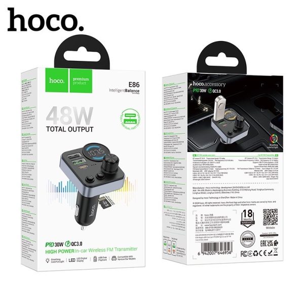 HOCO E86 Alegria 48W dual port PD30W+QC3.0 car BT FM transmitter - Image 2