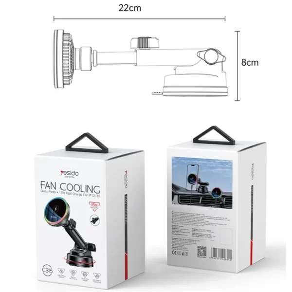 Yesido C315 RGB Cooling Wireless Charging Car Holder - Image 2