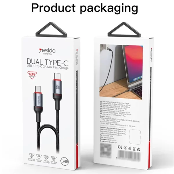Yesido CA181  60W C to C Aluminum Alloy Data Cable - Image 2