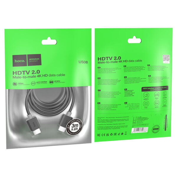 HOCO US08 3M HDTV 2.0 Male-to-Male 4K HD Data Cable