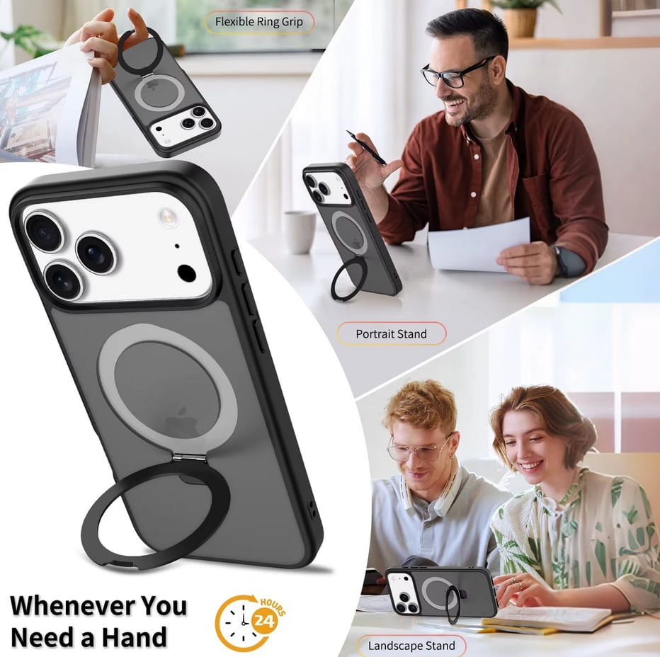 Black Magsafe Crystal Ring Stand Case - iPhone - Image 4
