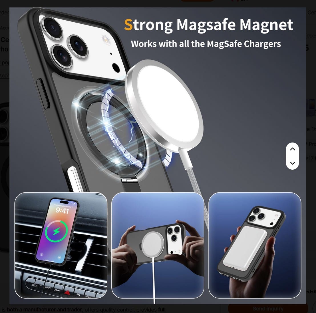 Black Magsafe Crystal Ring Stand Case - iPhone - Image 3
