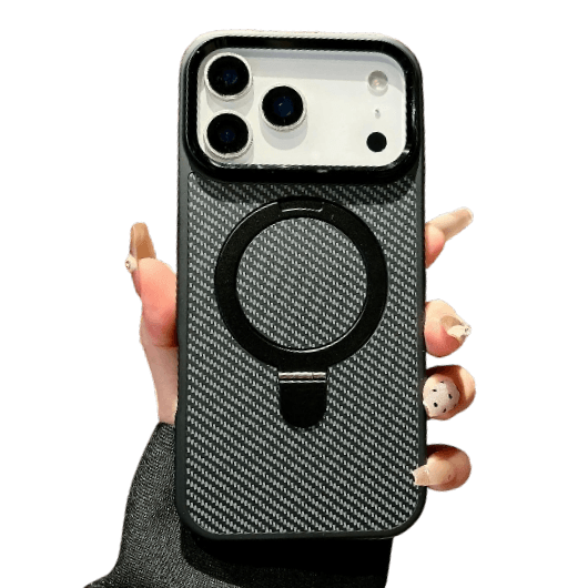 Black Magsafe Ring stand carbon fiber case