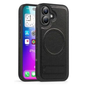 Black Leather MagSafe Kick Stand Case