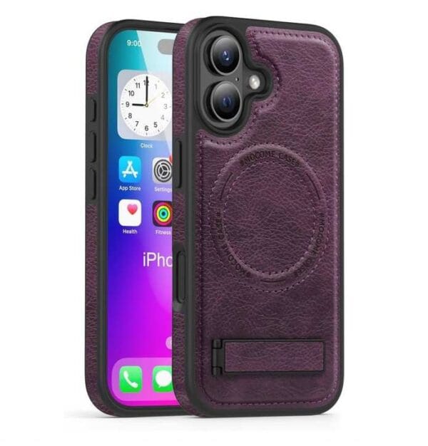 Burgundy Leather MagSafe Kick Stand Case