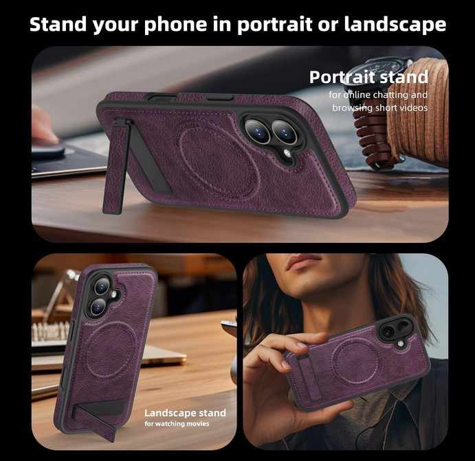 Burgundy Leather MagSafe Kick Stand Case