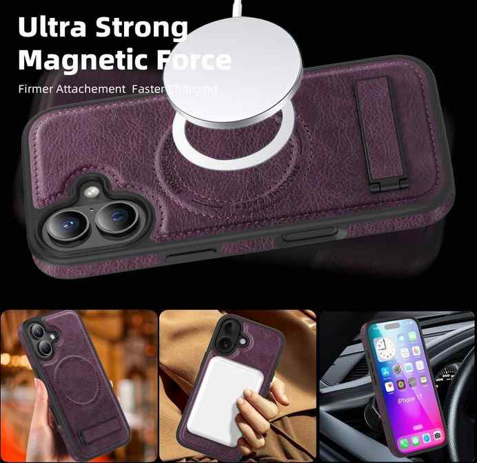 Burgundy Leather MagSafe Kick Stand Case