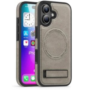 Grey Leather MagSafe Kick Stand Case