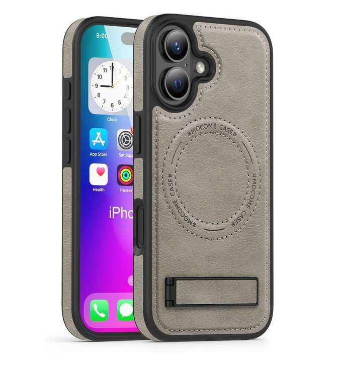 Grey Leather MagSafe Kick Stand Case