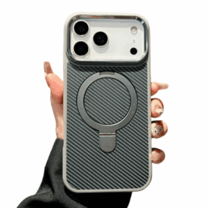 Silver Magsafe Ring stand carbon fiber case
