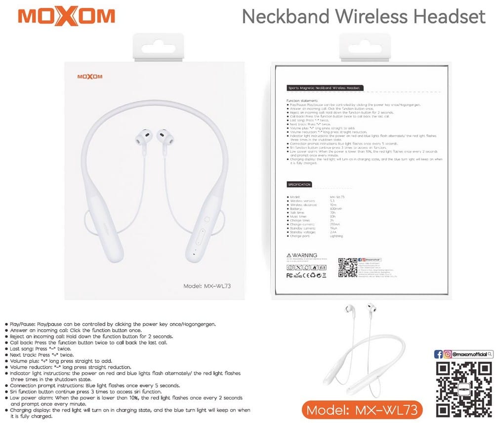 MOXOM MX-WL73 WIRELESS NECKBAND AIRPODS PRO STYLE - Image 2