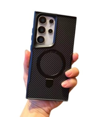 Black Magsafe Ring stand carbon fiber case - Samsung