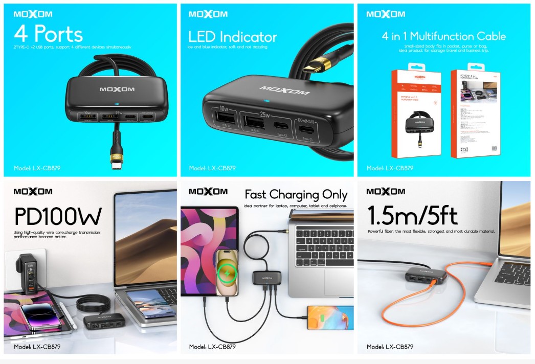 MOXOM LX-CB879 4-IN-1 PD100W CABLE 1.5M 3