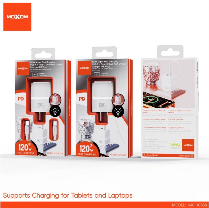 MOXOM MX-HC338 TYPE-C TO TYPE-C 120W DUAL-PORT CHARGER - Image 2
